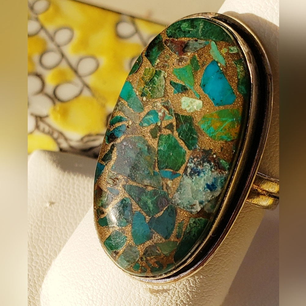NWOT Turquoise Chrysacolla & 925 Stamp Silver Ring, Sz 9, Handmade, Unique.